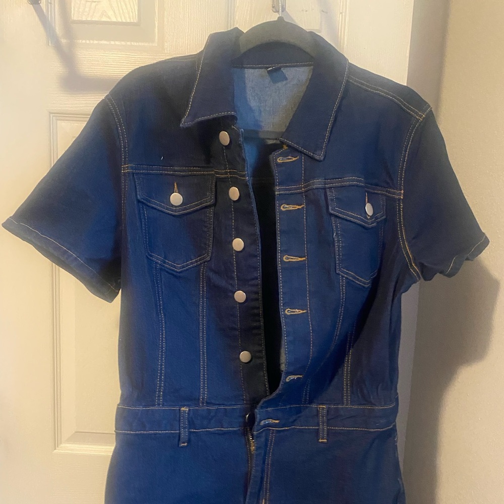 Dark denim stretchy shorts romper size 14